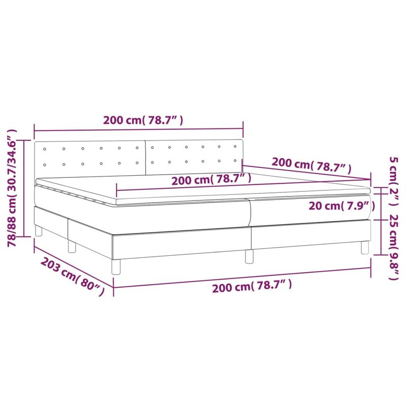 Casa si Gradina - Mobilier - Paturi si accesorii - Paturi - Pat continental cu saltea și LED, saltea și LED, alb, 200x200 cm, piele ecologica, model nasturi - Infinity.ro