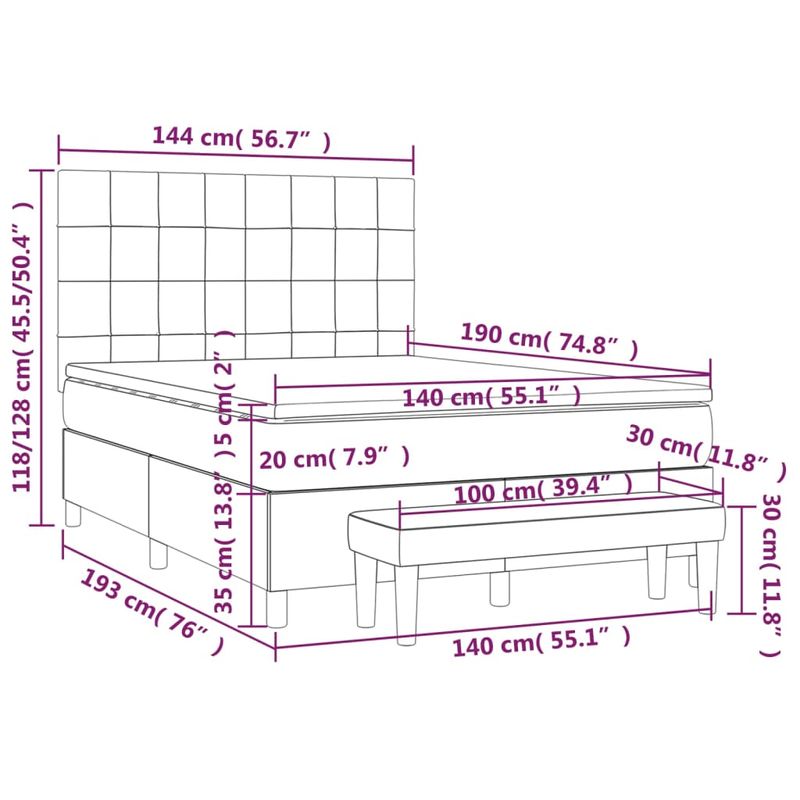 Casa si Gradina - Mobilier - Paturi si accesorii - Paturi - Pat box spring cu saltea, gri inchis, 140x190 cm, catifea - Infinity.ro