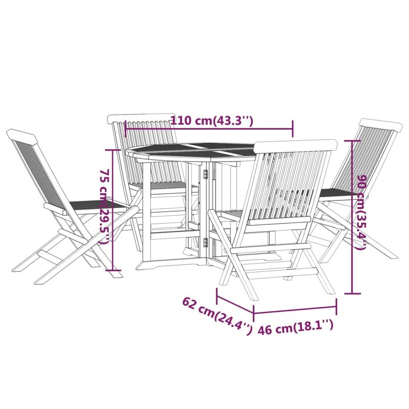 Casa si Gradina - Gradina si terasa - Mobilier exterior - Seturi mobila gradina - Set de mobilier de exterior pliabil, 5 piese, lemn masiv de tec, formă rotund, model fără cotieră - Infinity.ro