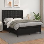 Casa si Gradina - Mobilier - Paturi si accesorii - Paturi - Pat box spring cu saltea, negru, 140x200 cm, piele ecologica - Infinity.ro