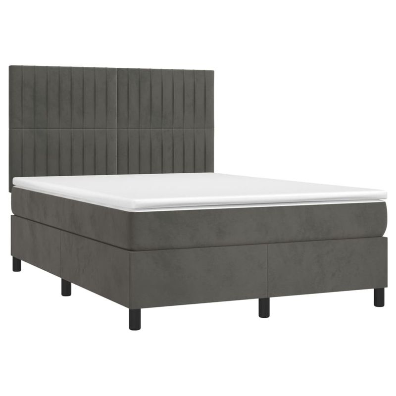 Casa si Gradina - Mobilier - Paturi si accesorii - Paturi - Pat continental cu saltea si LED, saltea si LED, gri inchis, 140x190 cm, catifea - Infinity.ro