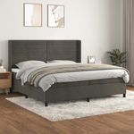 Casa si Gradina - Mobilier - Paturi si accesorii - Paturi - Pat box spring cu saltea, gri inchis, 200x200 cm, catifea - Infinity.ro