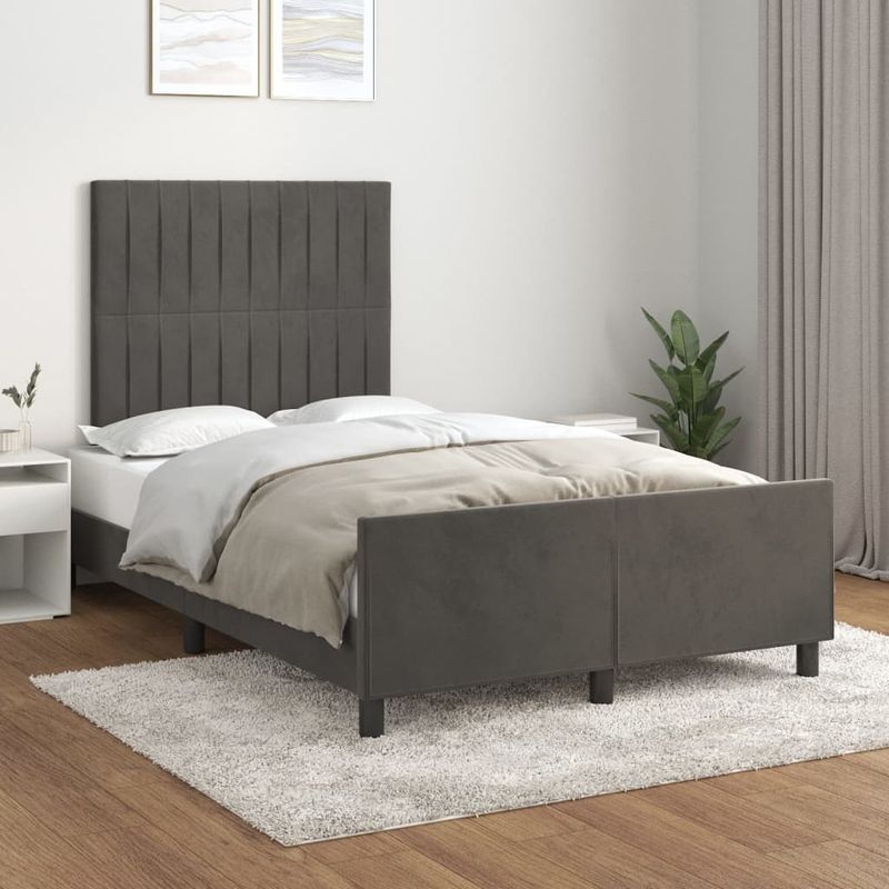 Casa si Gradina - Mobilier - Paturi si accesorii - Paturi - Cadru de pat cu tablie, gri inchis, 120x200 cm, catifea - Infinity.ro