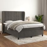 Casa si Gradina - Mobilier - Paturi si accesorii - Paturi - Pat box spring cu saltea, gri inchis, 140x190 cm, catifea - Infinity.ro