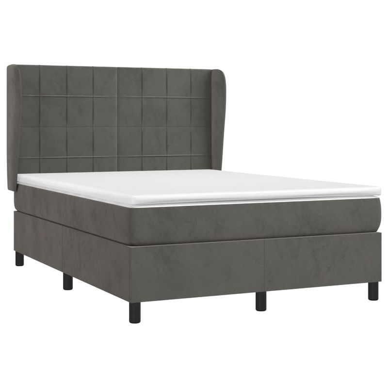 Casa si Gradina - Mobilier - Paturi si accesorii - Paturi - Pat box spring cu saltea, gri inchis, 140x190 cm, catifea - Infinity.ro