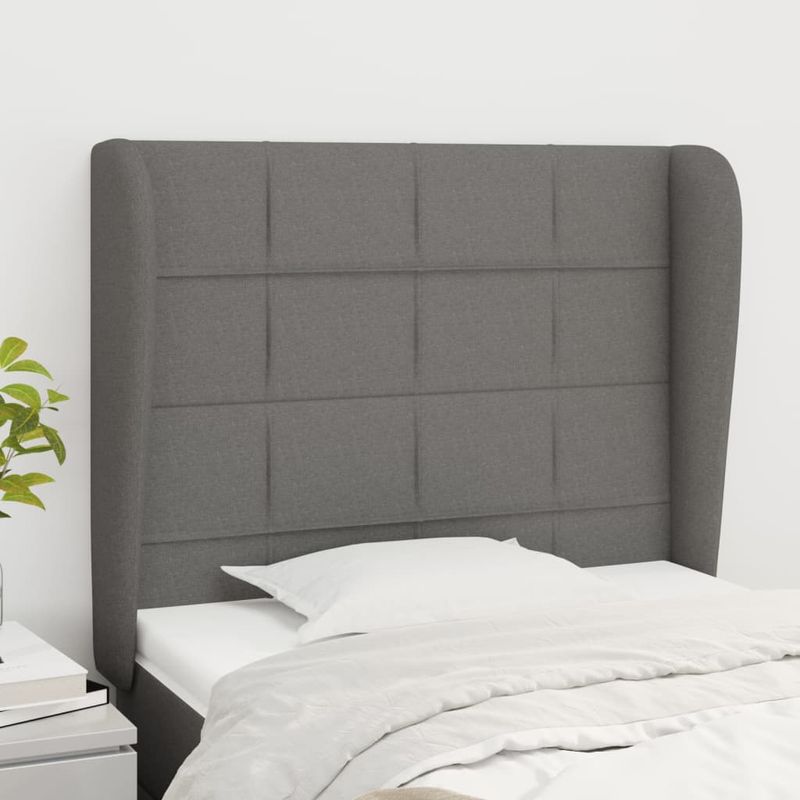 Casa si Gradina - Mobilier - Paturi si accesorii - Accesorii paturi - Tablie de pat cu aripioare gri inchis 83x23x118/128 cm textil - Infinity.ro