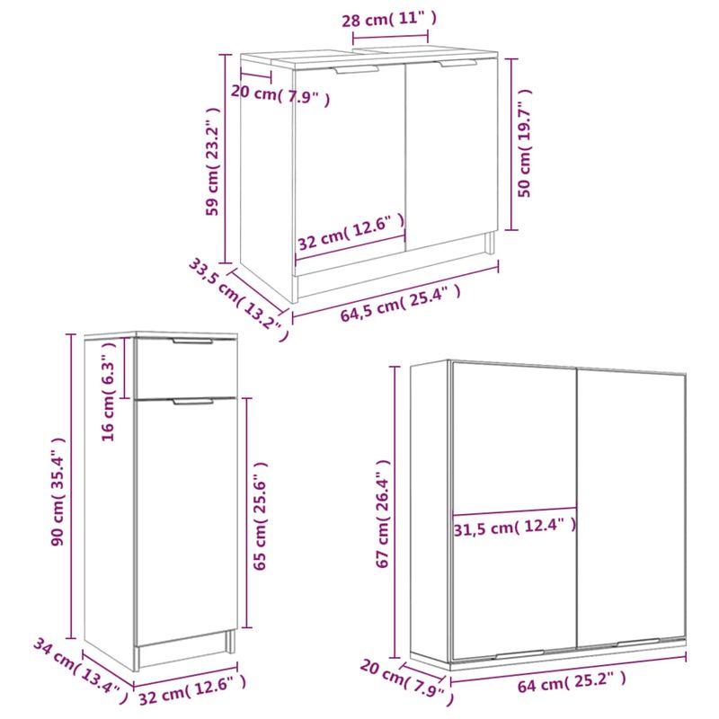 Casa si Gradina - Mobilier - Seturi de mobilier - Seturi baie - Set dulapuri de baie, 4 piese, gri sonoma, lemn prelucrat - Infinity.ro