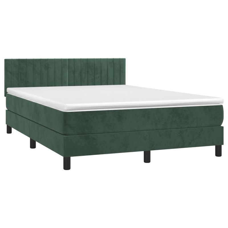 Casa si Gradina - Mobilier - Paturi si accesorii - Paturi - Pat continental cu saltea și LED, saltea și LED, verde inchis, 140x190 cm, catifea, model benzi verticale - Infinity.ro