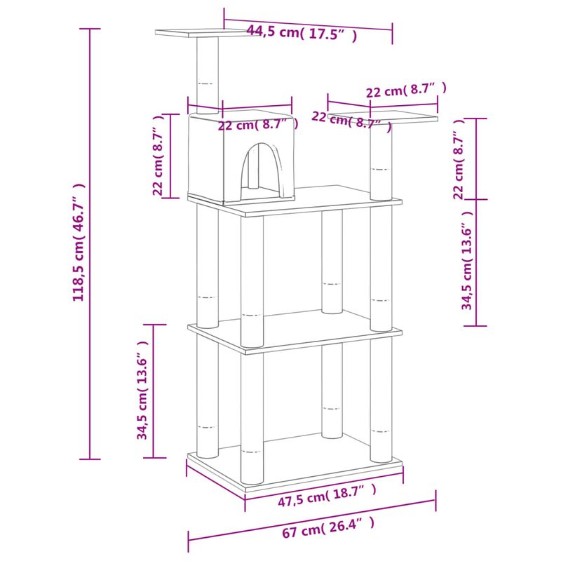 Petshop - Accesorii petshop - Jucarii animale - Ansambluri de joaca - Ansamblu pisici cu stalpi din funie de sisal, stalpi din funie sisal, gri inchis, 118,5 cm - Infinity.ro