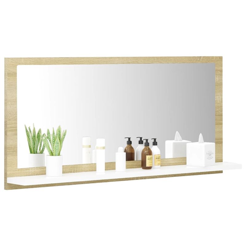 Casa si Gradina - Mobilier - Comode si corpuri - Masute de toaleta - Oglinda de baie, alb/stejar sonoma, 80 x 10,5 x 37 cm, PAL - Infinity.ro