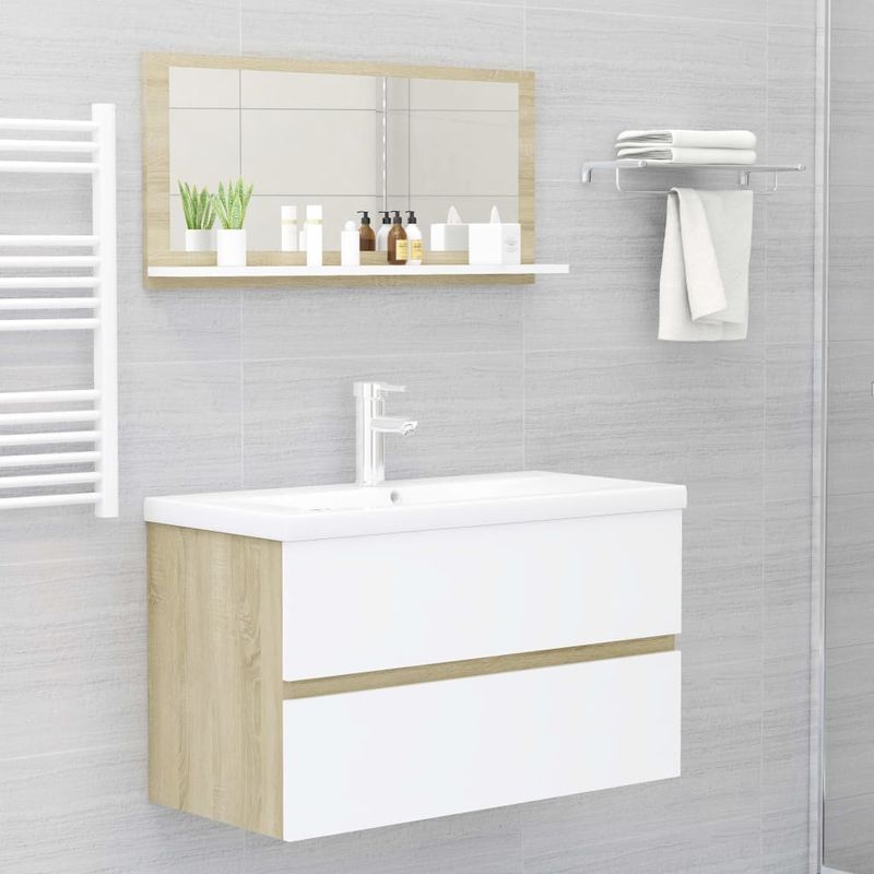 Casa si Gradina - Mobilier - Comode si corpuri - Masute de toaleta - Oglinda de baie, alb/stejar sonoma, 80 x 10,5 x 37 cm, PAL - Infinity.ro