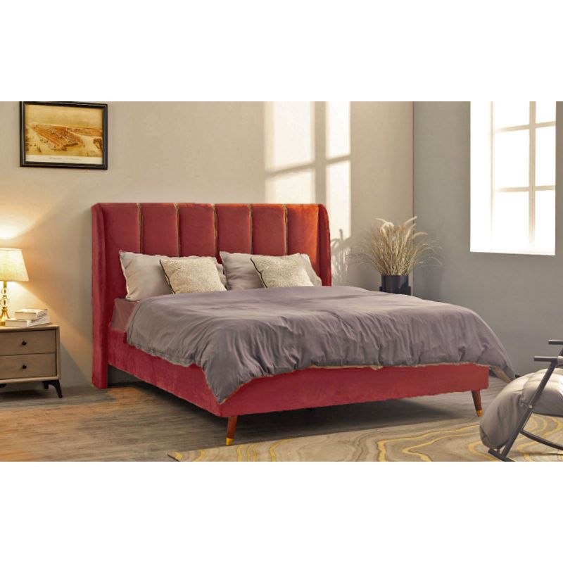 Casa si Gradina - Mobilier - Paturi si accesorii - Paturi - Pat Belmonde, 160 x 200 cm, tapitat catifea, burgundiu, somiera inclusa - Infinity.ro