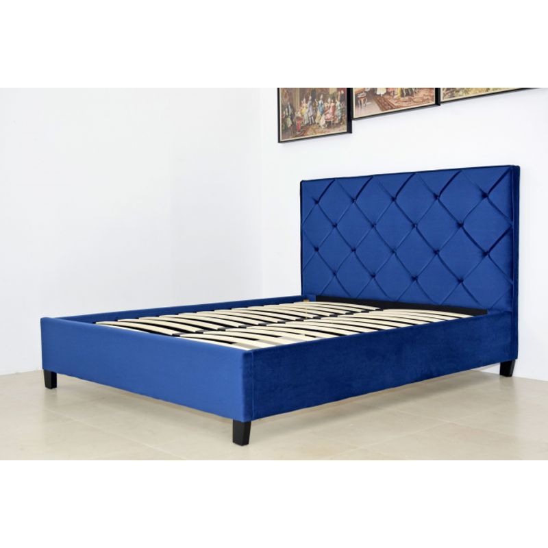 Casa si Gradina - Mobilier - Paturi si accesorii - Paturi - Pat Hypnotic, 180 x 200 cm, tapitat catifea albastru, somiera inclusa - Infinity.ro