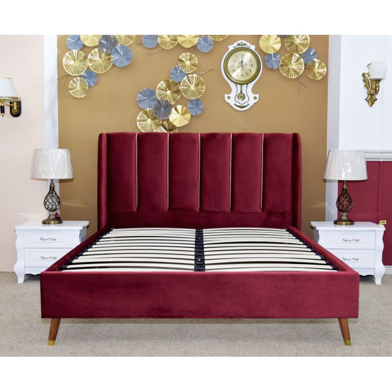 Casa si Gradina - Mobilier - Paturi si accesorii - Paturi - Pat Belmonde, 160 x 200 cm, tapitat catifea, burgundiu, somiera inclusa - Infinity.ro