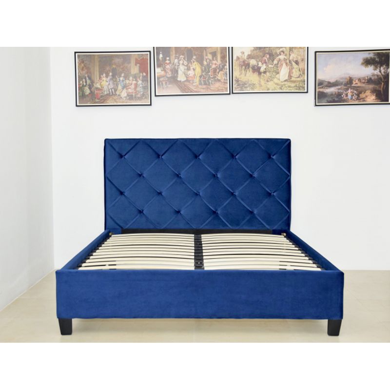 Casa si Gradina - Mobilier - Paturi si accesorii - Paturi - Pat Hypnotic, 180 x 200 cm, tapitat catifea albastru, somiera inclusa - Infinity.ro