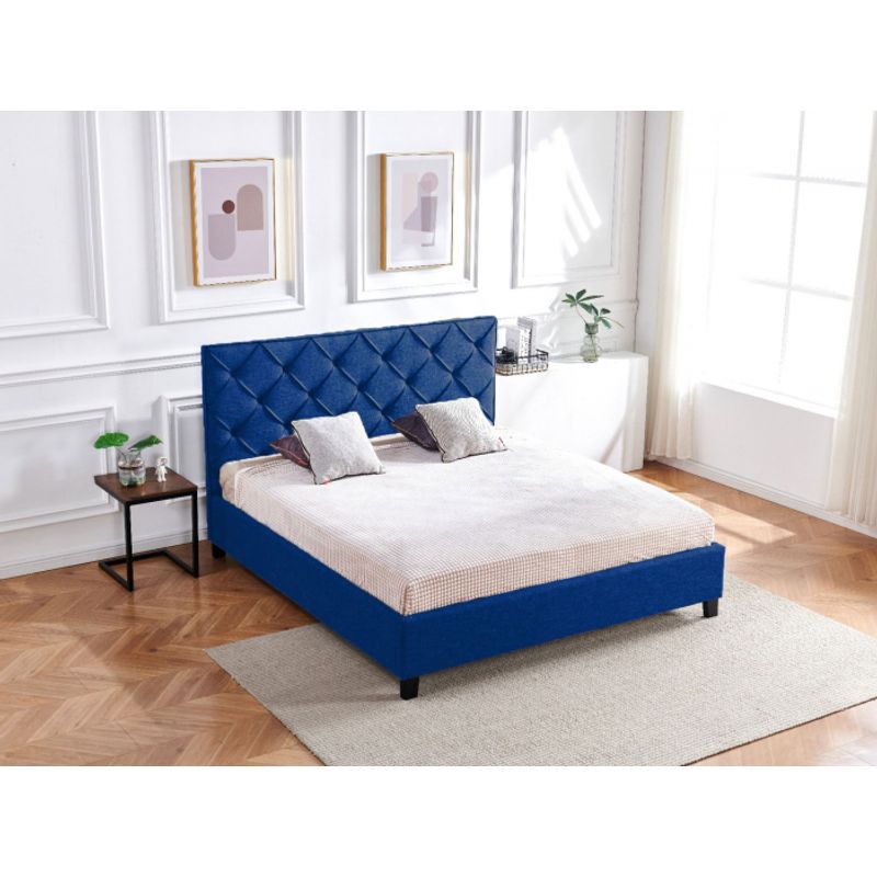 Casa si Gradina - Mobilier - Paturi si accesorii - Paturi - Pat Hypnotic, 180 x 200 cm, tapitat catifea albastru, somiera inclusa - Infinity.ro