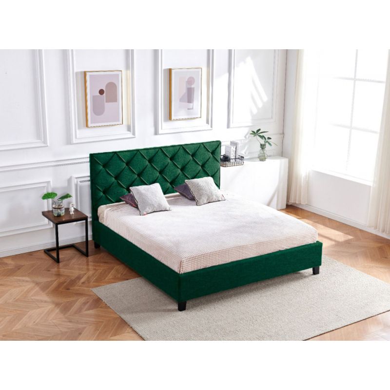 Casa si Gradina - Mobilier - Paturi si accesorii - Paturi - Pat Hypnotic, 160 x 200 cm, tapitat catifea verde, somiera inclusa - Infinity.ro