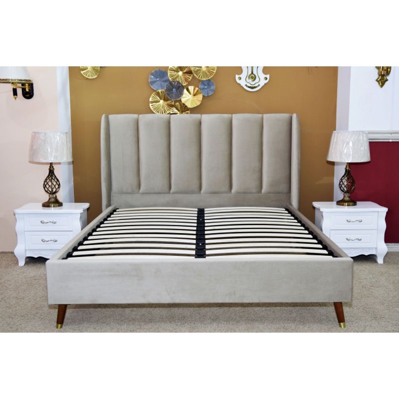 Casa si Gradina - Mobilier - Paturi si accesorii - Paturi - Pat Belmonde, 160 x 200 cm, tapitat catifea bej, somiera inclusa - Infinity.ro