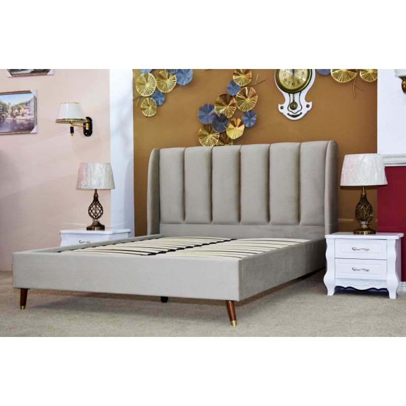 Casa si Gradina - Mobilier - Paturi si accesorii - Paturi - Pat Belmonde, 160 x 200 cm, tapitat catifea bej, somiera inclusa - Infinity.ro