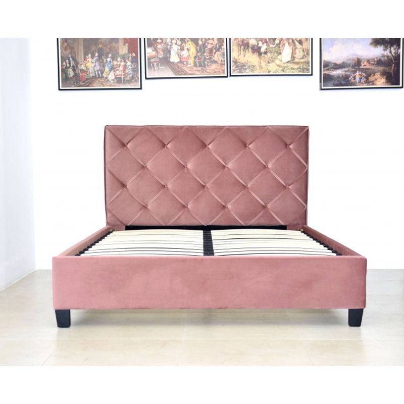 Casa si Gradina - Mobilier - Paturi si accesorii - Paturi - Pat Hypnotic, 160 x 200 cm, tapitat catifea roz, somiera inclusa - Infinity.ro