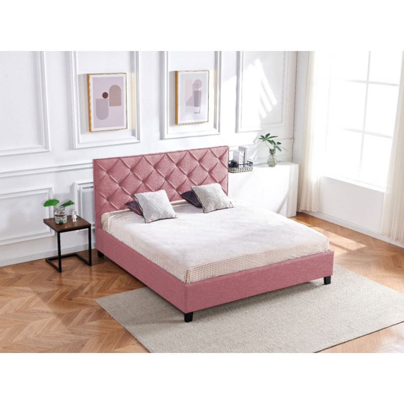 Casa si Gradina - Mobilier - Paturi si accesorii - Paturi - Pat Hypnotic, 160 x 200 cm, tapitat catifea roz, somiera inclusa - Infinity.ro