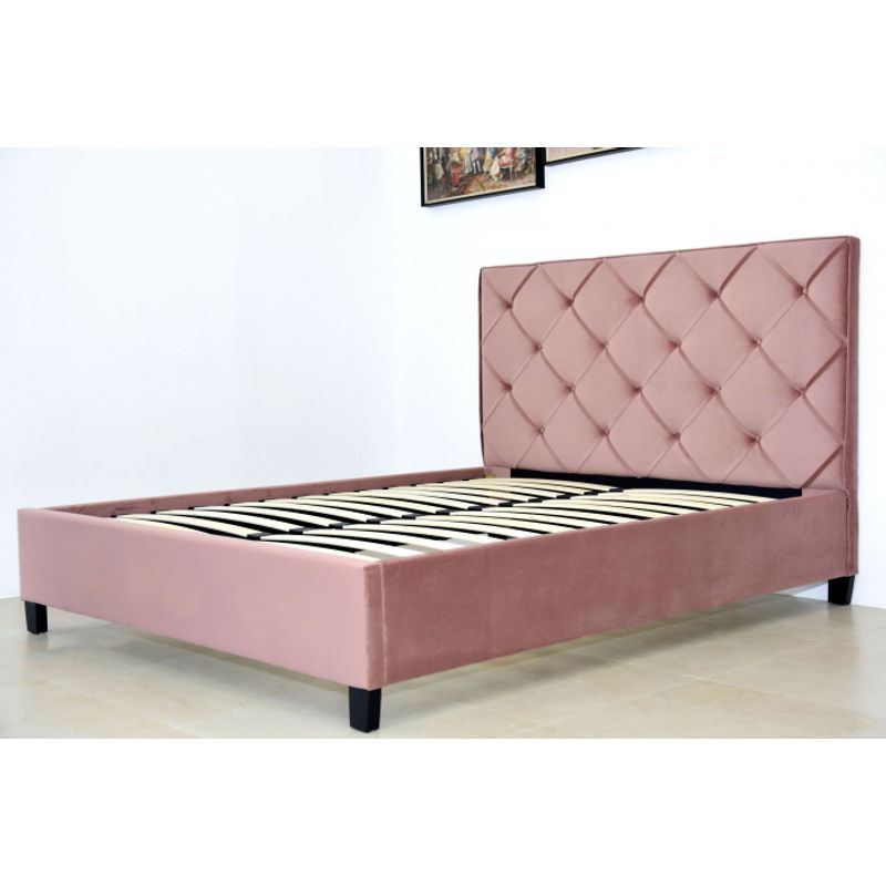 Casa si Gradina - Mobilier - Paturi si accesorii - Paturi - Pat Hypnotic, 160 x 200 cm, tapitat catifea roz, somiera inclusa - Infinity.ro