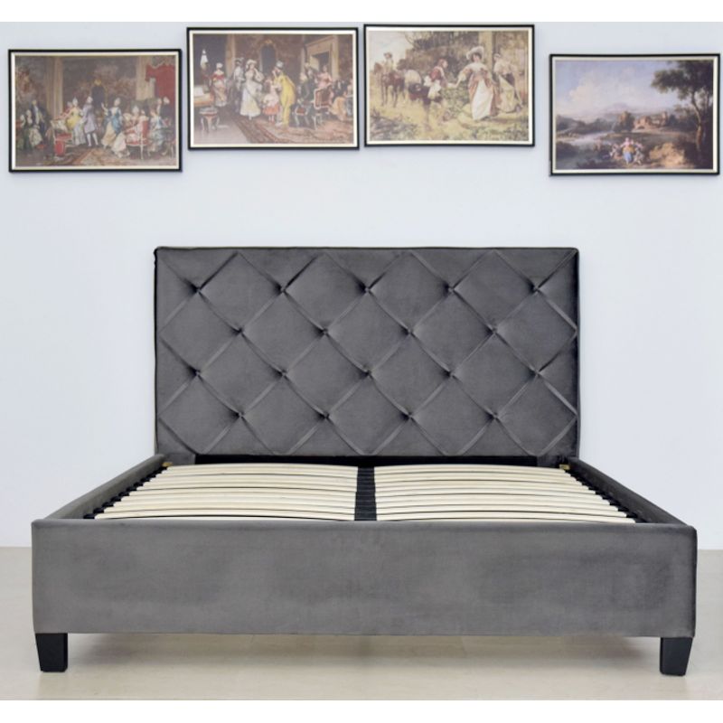 Casa si Gradina - Mobilier - Paturi si accesorii - Paturi - Pat Hypnotic, 180 x 200 cm, tapitat catifea gri, somiera inclusa - Infinity.ro