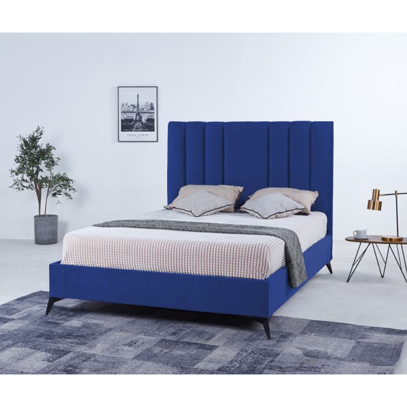 Casa si Gradina - Mobilier - Paturi si accesorii - Paturi - Pat Deja Vu, 180 x 200 cm, tapitat catifea albastru, somiera inclusa - Infinity.ro