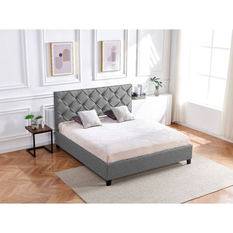 Casa si Gradina - Mobilier - Paturi si accesorii - Paturi - Pat Hypnotic, 180 x 200 cm, tapitat catifea gri, somiera inclusa - Infinity.ro