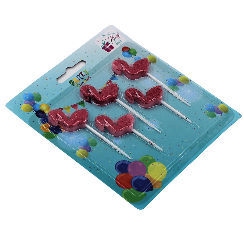 Casa si Gradina - Decoratiuni - Decoratiuni petrecere - Accesorii pentru petrecere - Set 5 lumanari Flamingo Ciclam Glitter - Infinity.ro