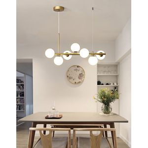 Lustra SereniShine, LuminiLux, Auriu, 7 globuri 90 cm, Sticla