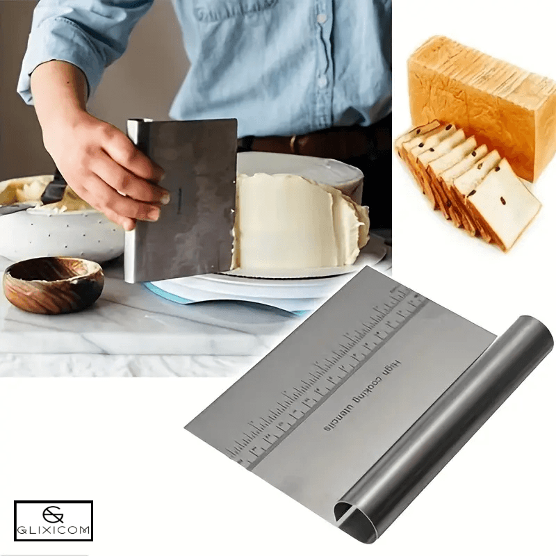 Casa si Gradina - Bucatarie si vesela - Ustensile bucatarie - Ustensile ornare prajituri - Cutit/Racleta  pentru Taiat Aluat Feliere Alimente Ornare Tort sau Prajituri Gradat Glixicom Inox 15 x 13 cm - Infinity.ro