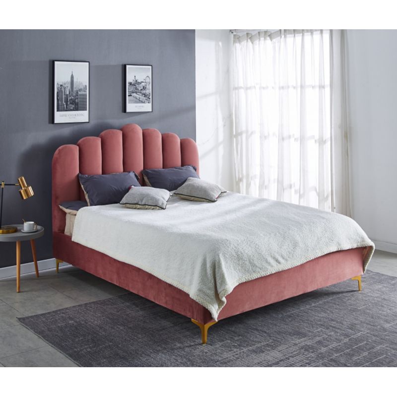 Casa si Gradina - Mobilier - Paturi si accesorii - Paturi - Pat Cloud, 180 x 200 cm, tapitat catifea roz, somiera inclusa - Infinity.ro