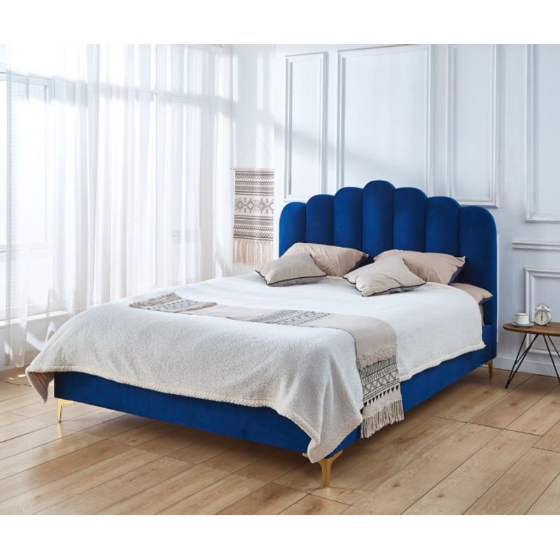 Casa si Gradina - Mobilier - Paturi si accesorii - Paturi - Pat Cloud, 160 x 200 cm, tapitat catifea albastru, somiera inclusa - Infinity.ro