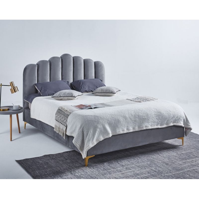 Casa si Gradina - Mobilier - Paturi si accesorii - Paturi - Pat Cloud, 180 x 200 cm, tapitat catifea gri, somiera inclusa - Infinity.ro