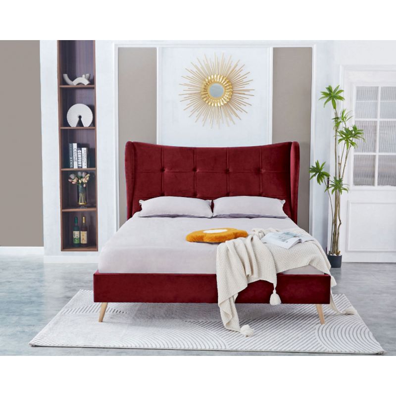 Casa si Gradina - Mobilier - Paturi si accesorii - Paturi - Pat Almera, 160 x 200 cm, tapitat catifea, burgundiu, somiera inclusa - Infinity.ro