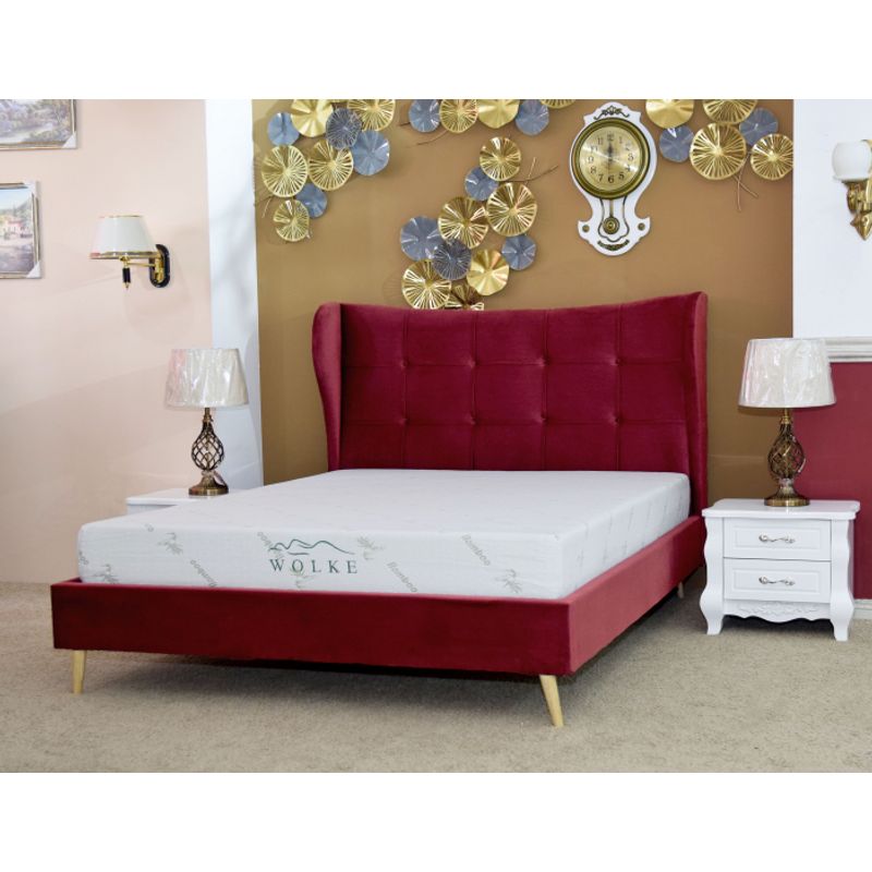 Casa si Gradina - Mobilier - Paturi si accesorii - Paturi - Pat Almera, 160 x 200 cm, tapitat catifea, burgundiu, somiera inclusa - Infinity.ro