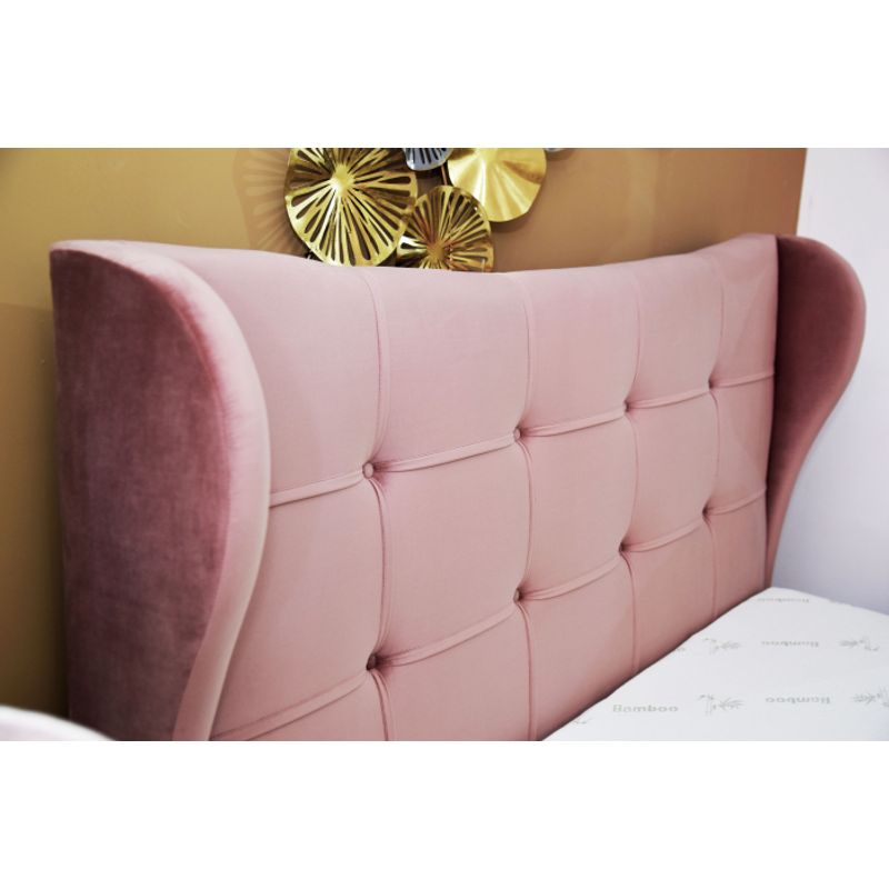 Casa si Gradina - Mobilier - Paturi si accesorii - Paturi - Pat Almera, 180 x 200 cm, tapitat catifea roz, somiera inclusa - Infinity.ro