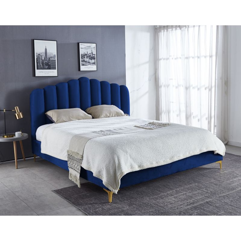 Casa si Gradina - Mobilier - Paturi si accesorii - Paturi - Pat Cloud, 160 x 200 cm, tapitat catifea albastru, somiera inclusa - Infinity.ro