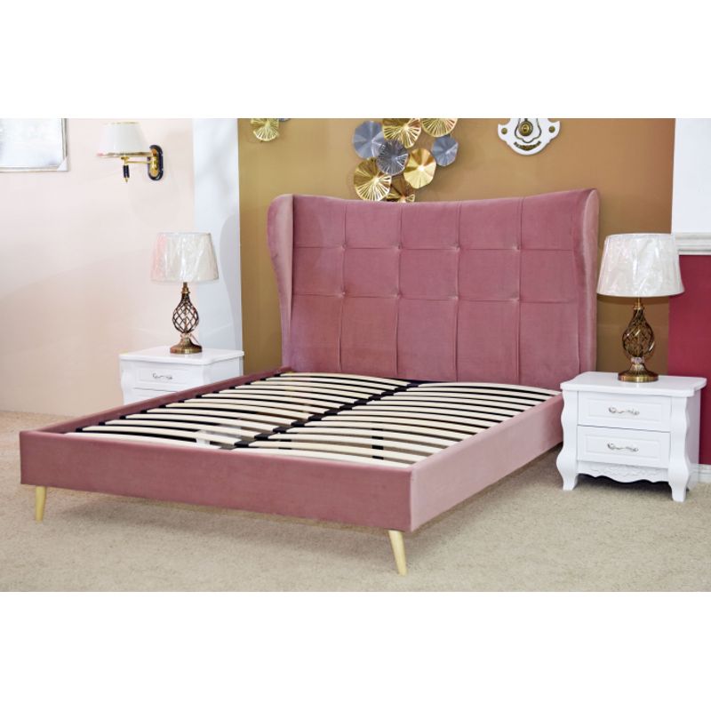 Casa si Gradina - Mobilier - Paturi si accesorii - Paturi - Pat Almera, 180 x 200 cm, tapitat catifea roz, somiera inclusa - Infinity.ro