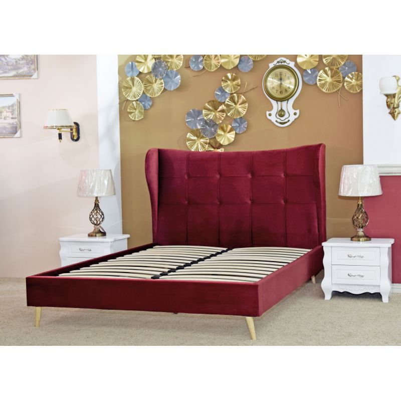 Casa si Gradina - Mobilier - Paturi si accesorii - Paturi - Pat Almera, 160 x 200 cm, tapitat catifea, burgundiu, somiera inclusa - Infinity.ro