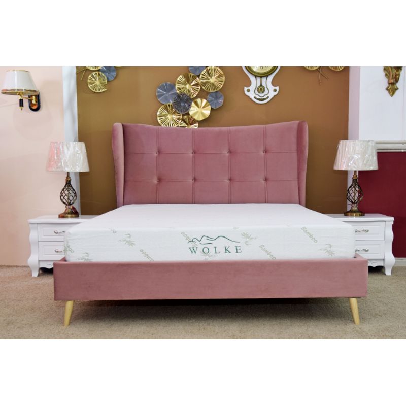 Casa si Gradina - Mobilier - Paturi si accesorii - Paturi - Pat Almera, 180 x 200 cm, tapitat catifea roz, somiera inclusa - Infinity.ro