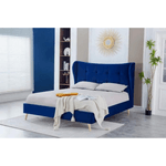 Casa si Gradina - Mobilier - Paturi si accesorii - Paturi - Pat Almera, 160 x 200 cm, tapitat catifea albastru, somiera inclusa - Infinity.ro