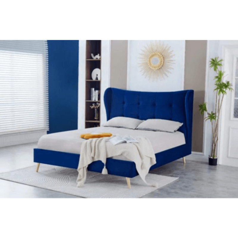 Casa si Gradina - Mobilier - Paturi si accesorii - Paturi - Pat Almera, 160 x 200 cm, tapitat catifea albastru, somiera inclusa - Infinity.ro