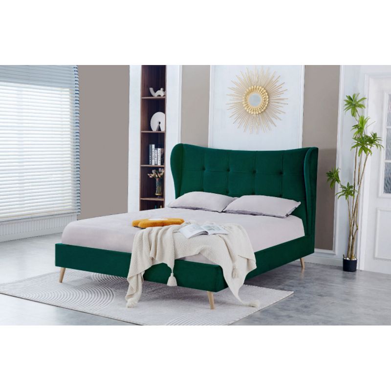 Casa si Gradina - Mobilier - Paturi si accesorii - Paturi - Pat Almera, 180 x 200 cm, tapitat catifea verde, somiera inclusa - Infinity.ro