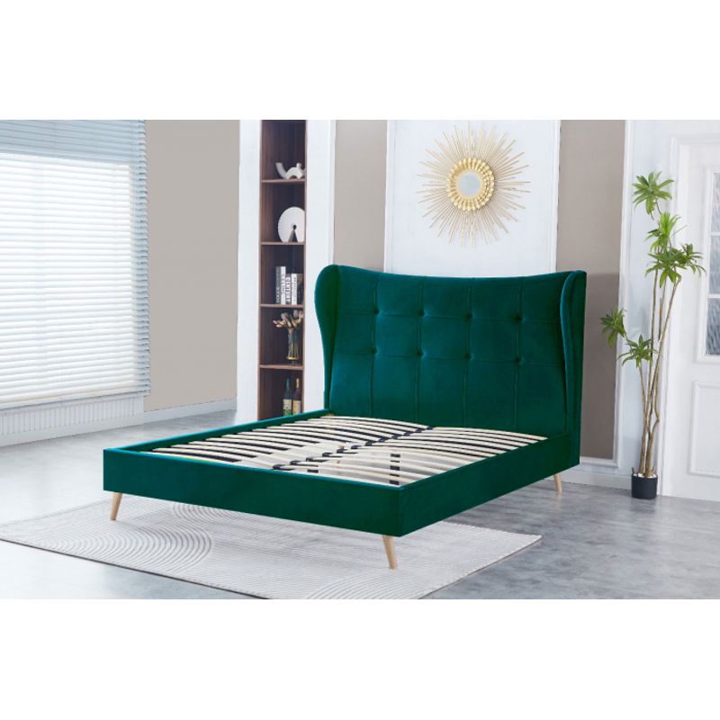 Casa si Gradina - Mobilier - Paturi si accesorii - Paturi - Pat Almera, 160 x 200 cm, tapitat catifea verde, somiera inclusa - Infinity.ro