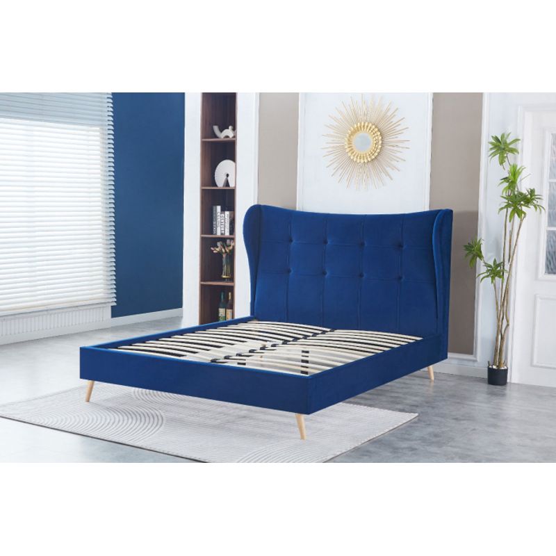 Casa si Gradina - Mobilier - Paturi si accesorii - Paturi - Pat Almera, 160 x 200 cm, tapitat catifea albastru, somiera inclusa - Infinity.ro