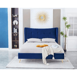 Casa si Gradina - Mobilier - Paturi si accesorii - Paturi - Pat Almera, 180 x 200 cm, tapitat catifea albastru, somiera inclusa - Infinity.ro