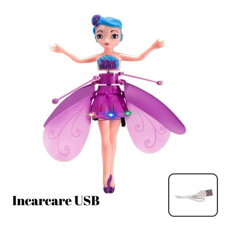 Jucarii, Copii si Bebe - Jucarii si jocuri - Papusi si accesorii - Papusi - Zana zburatoare , papusa , senzor infrarosu , mov , +6 ani  , incarcare usb , - Infinity.ro