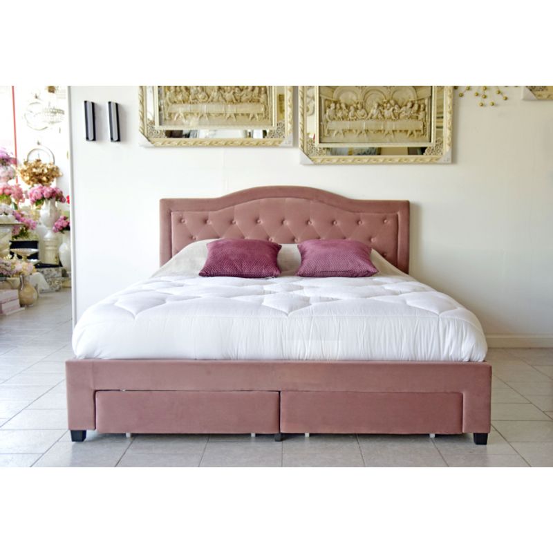 Casa si Gradina - Mobilier - Paturi si accesorii - Paturi - Pat, 180 x 200 cm, Terasino roz cu 4 sertare, tapitat catifea, somiera inclusa - Infinity.ro